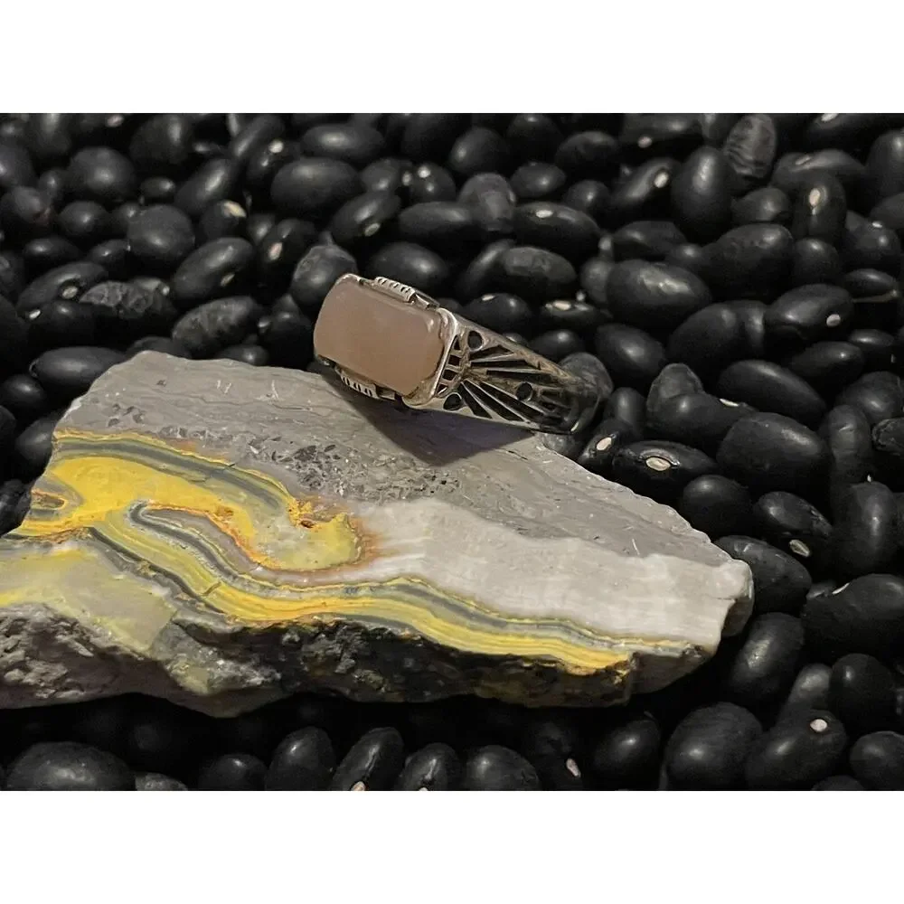 Native Southwest Style Sterling Silver Sandstone Etched Stacker Ring Size 9.5